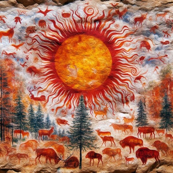 Cave paintings with the sun